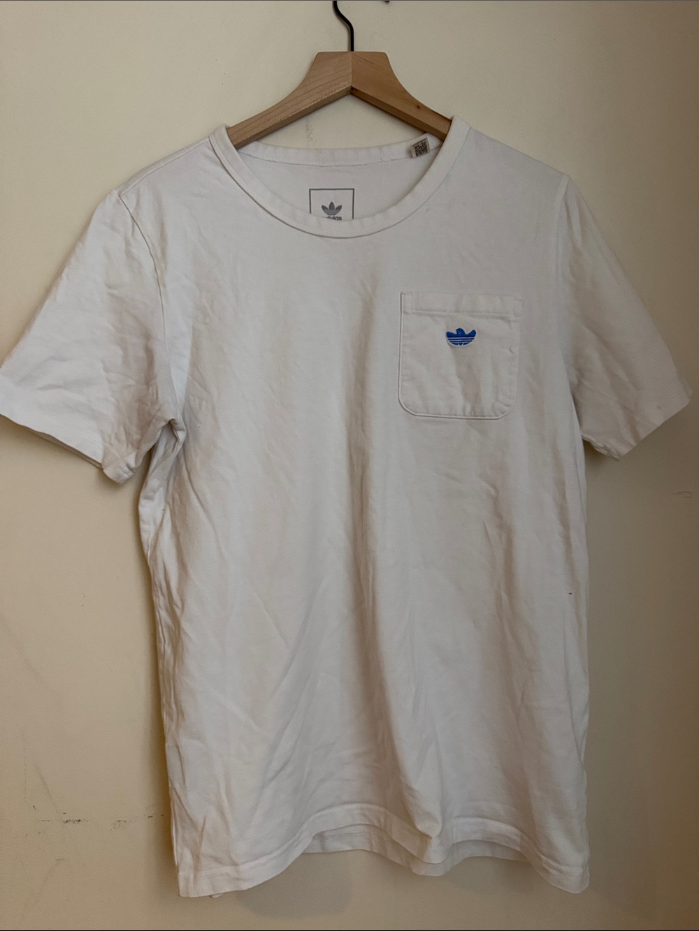 Adidas Men’s Shmoo White Short-Sleeve Pocket Tee with Blue Logo